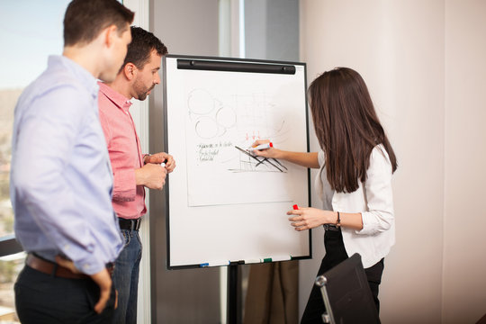 People working on a flipboard