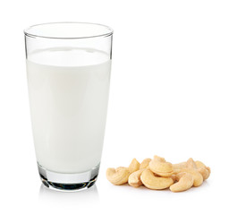 milk with cashew nut on white background