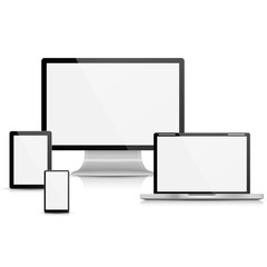Collection of realistic vector laptop, tablet computer, monitor and mobile phone template