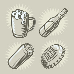 Set of vintage graphics of beer icons