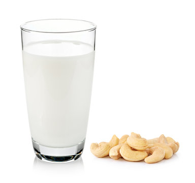 Milk With Cashew Nut On White Background