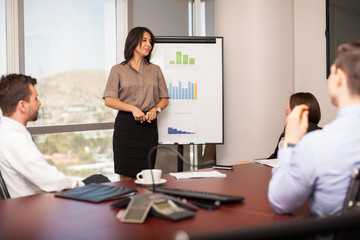 Woman giving a sales pitch