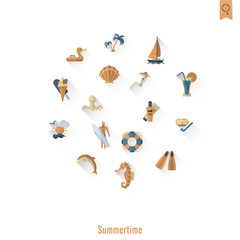Summer and Beach Simple Flat Icons