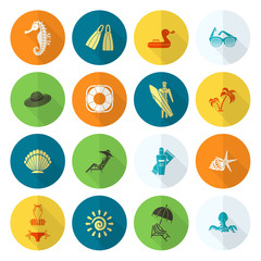 Summer and Beach Simple Flat Icons