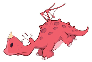 Cute red dragon illustration. Cartoon 
