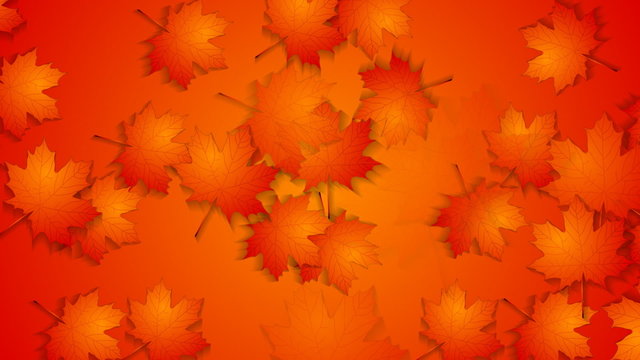 Abstract red orange autumn background with maple leaves