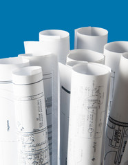 rolls of architecture blueprints and house plans