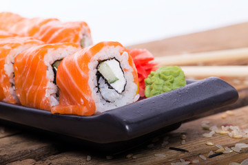Salmon sushi rolls
