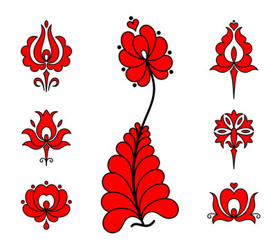 Traditional Hungarian Embroidery Floral Elements