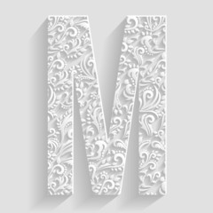 Letter M. Vector Floral Invitation cards Decorative Font