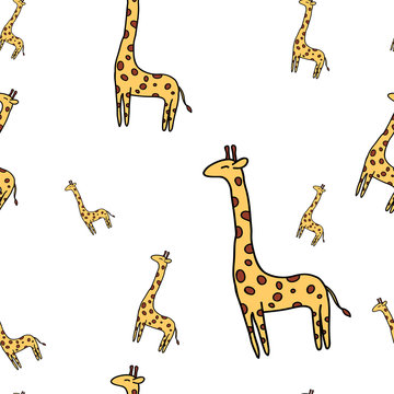 Cute giraffe seamless vector pattern on white isolated