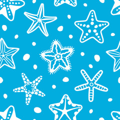 Vector sea seamless pattern with starfish