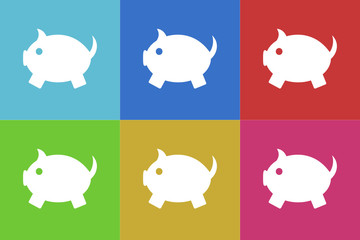 piggy bank vector flat web icons set