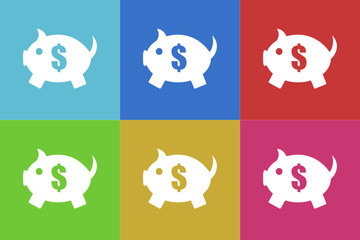 piggy bank vector flat web icons set