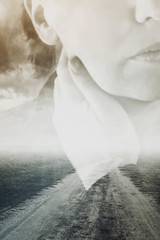 Worried Woman Double Exposure
