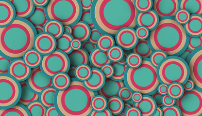 3D render of cyan and pink circles of various sizes filling the full frame