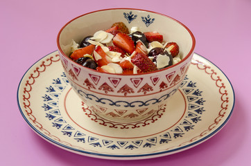 breakfast cottage cheese with yogurt fruits and nuts 