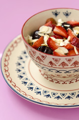 breakfast cottage cheese with yogurt fruits and nuts 
