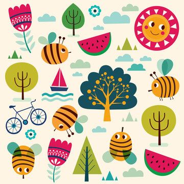 Summer vector pattern with bees