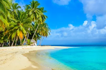 Store enrouleur tamisant Plage tropicale Tropical Island - Détente sur une belle plage aux eaux turquoises claires