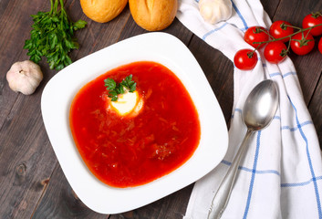 Traditional russian and ukrainian borscht soup