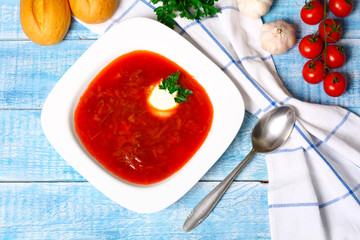 Traditional russian and ukrainian borscht soup