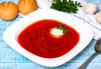 Traditional russian and ukrainian borscht soup