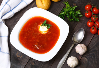 Traditional russian and ukrainian borscht soup