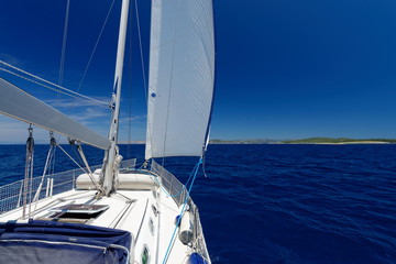 Fototapeta premium Luxury yacht at sea race. Sailing regatta. Cruise yachting
