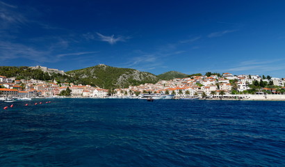 Fototapeta premium Hvar port. harbor at Adriatic sea. Hvar island, Croatia, popular touristic destination