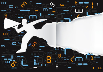 Paper promotion man with digital numbers