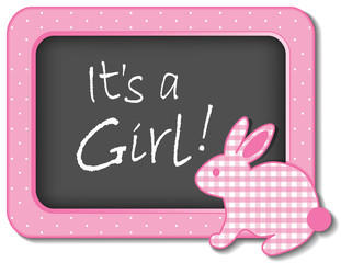 Baby Bunny Rabbit Nursery Chalkboard, It's a Girl! Announcement 