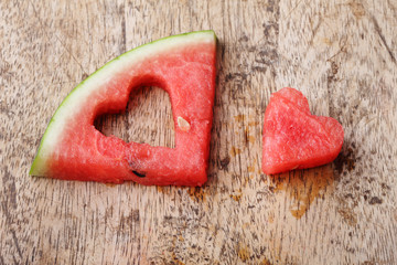 Fototapeta na wymiar pieces of heart shape watermelon