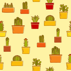 Seamless background with hand drawn cactus