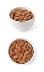 Bowl full of almond seeds isolated