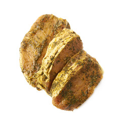 Three marinated beef slices isolated