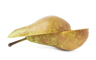 Fototapeta premium Green pear cut in half isolated