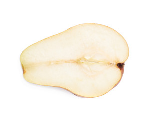 Red pear cut in half isolated