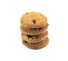 Chocolate chip cookies on white background