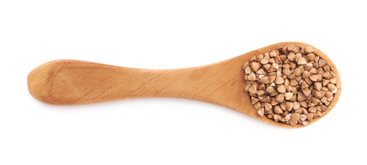 Full spoon of buckwheat isolated