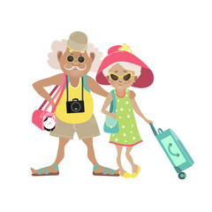 Illustration of an Elderly Couple Traveling Together with