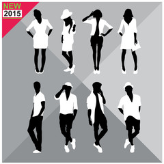 Set of men and women black silhouettes,editable