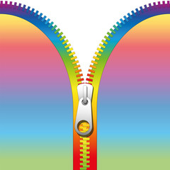 Zipper - half open - rainbow gradient colors - isolated vector illustration over white background.