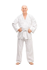 Joyful senior in a white kimono