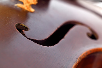 Sound hole in antique violin