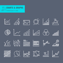 Set of thin line web icons of charts and diagrams