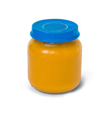 baby food in glass jars isolated on white