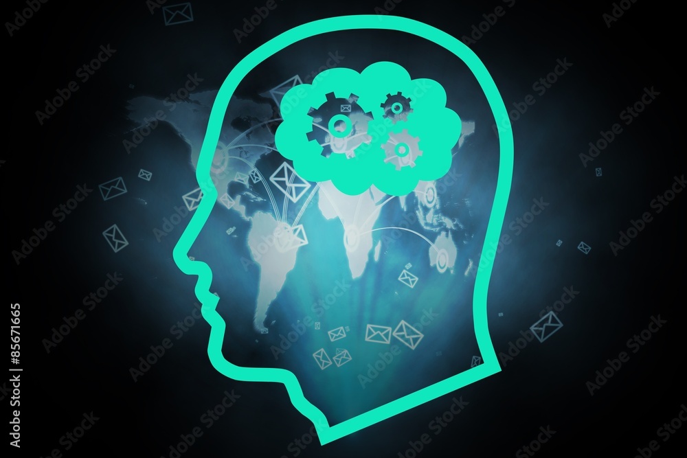Poster composite image of cogs in head