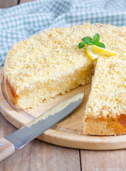 Homemade shortcrust lemon pie, closeup