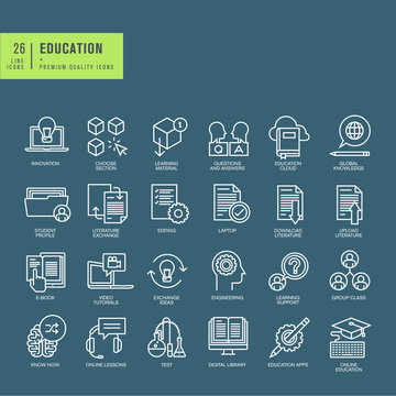 Set of thin line web icons on the theme of education